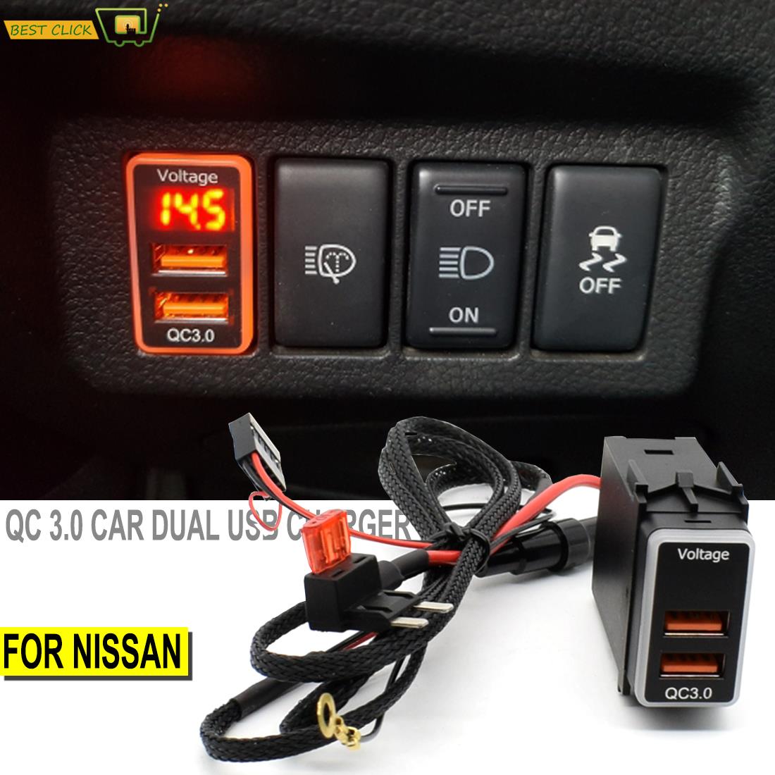 

Автомобильный двойной USB-адаптер для быстрого зарядного устройства для планшета QC3.0, адаптер 12 В для телефона, порты быстрой зарядки, светодиодный вольтметр, цифровой дисплей для