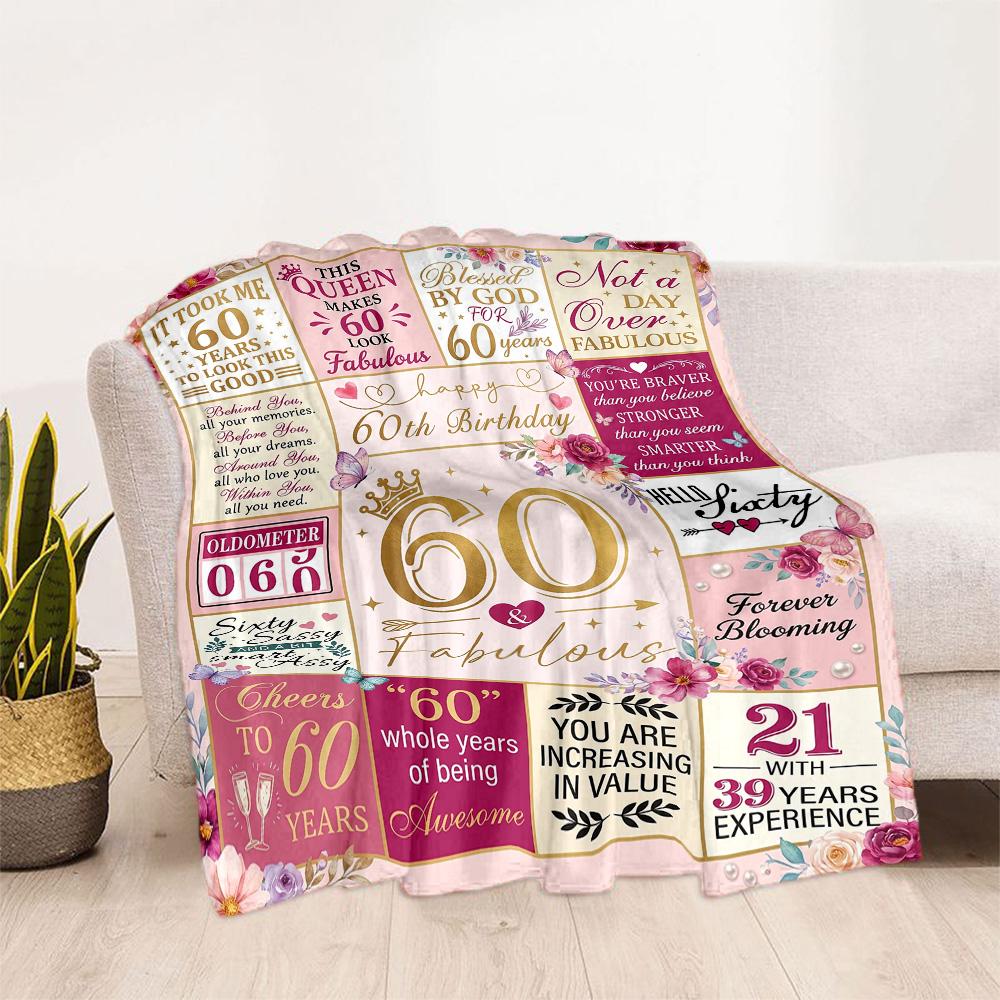 Happy 60th Birthday Celebration Flannel Blanket-Soft and Suitable for Sofas,Beds,Offices,Travel,All Seasons,Great Gift for Holidays and Birthdays.