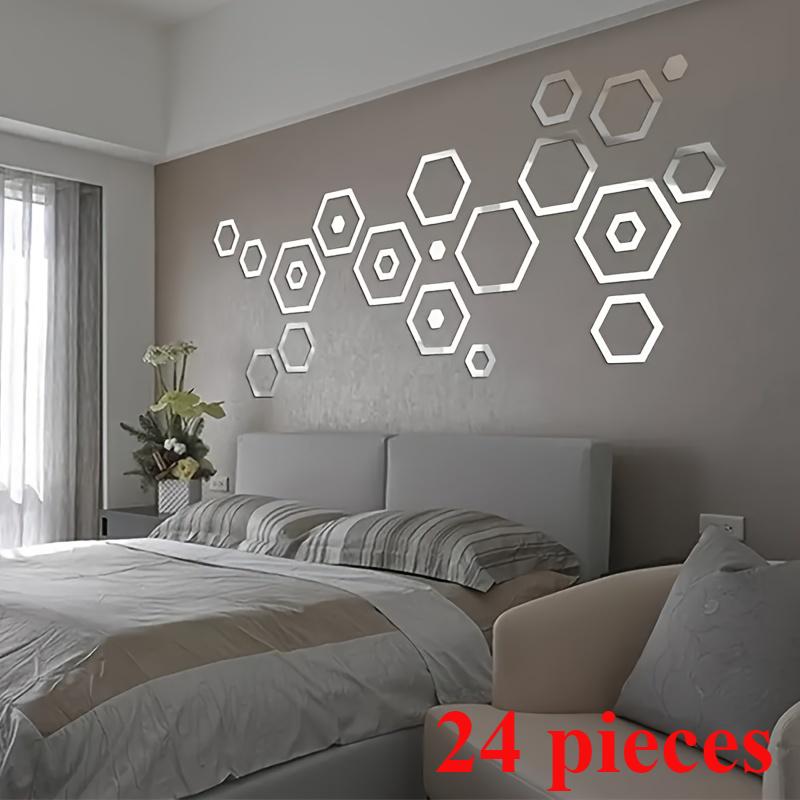 

24 штуки шестикутних 3D наклейок для дзеркал, м’які акрилові самоклеючі прикраси своїми руками підходять для дому, вітальні, спальні, прикраси срібний