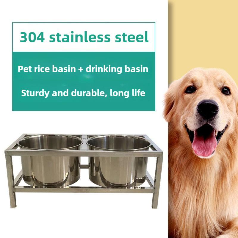 Stainless Steel Dog Food Bowl Fix Prevent Knocked Over Double-bowl Protection Neck Easy Clean Pet Feeding Products Accessories