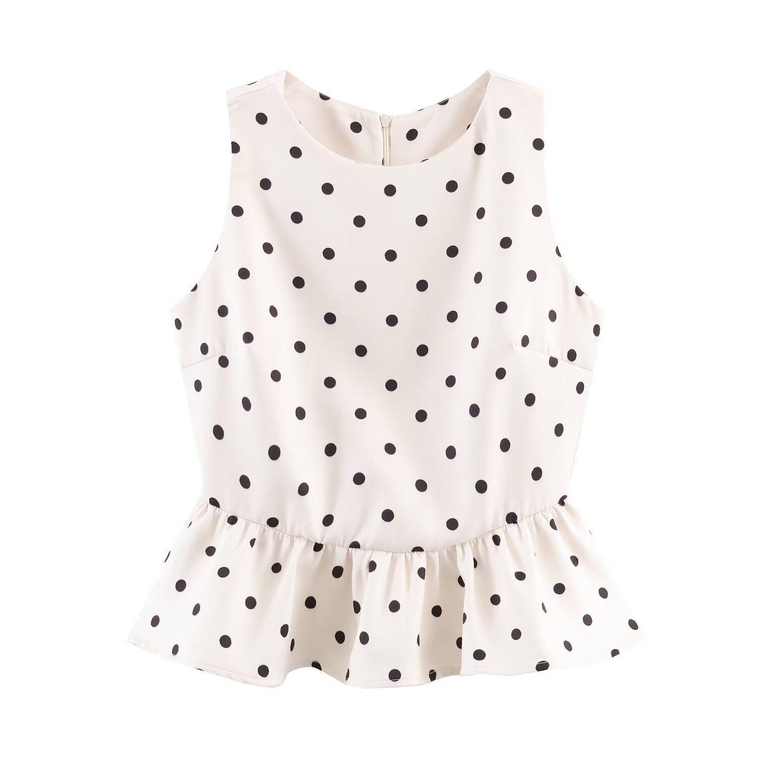 2026 Spring Women s Sleeveless Polka Dot Top Medium