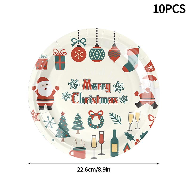 2025 Christmas Party Disposable Tableware Santa Claus Pattern Paper Plates Cups Christmas Tree Napkin Merry Christmas Supplies