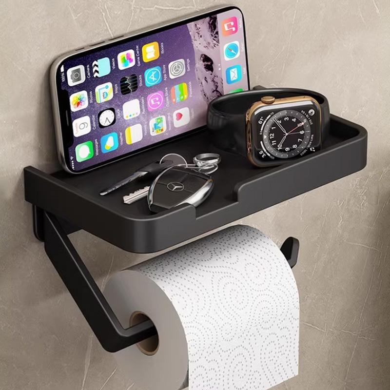 Aluminum Toilet Paper Holder Bathroom Tissue Hanger Punch Free Wall Mounted Phone Holder  Storage Shelf Toilet Paper Roll Rack