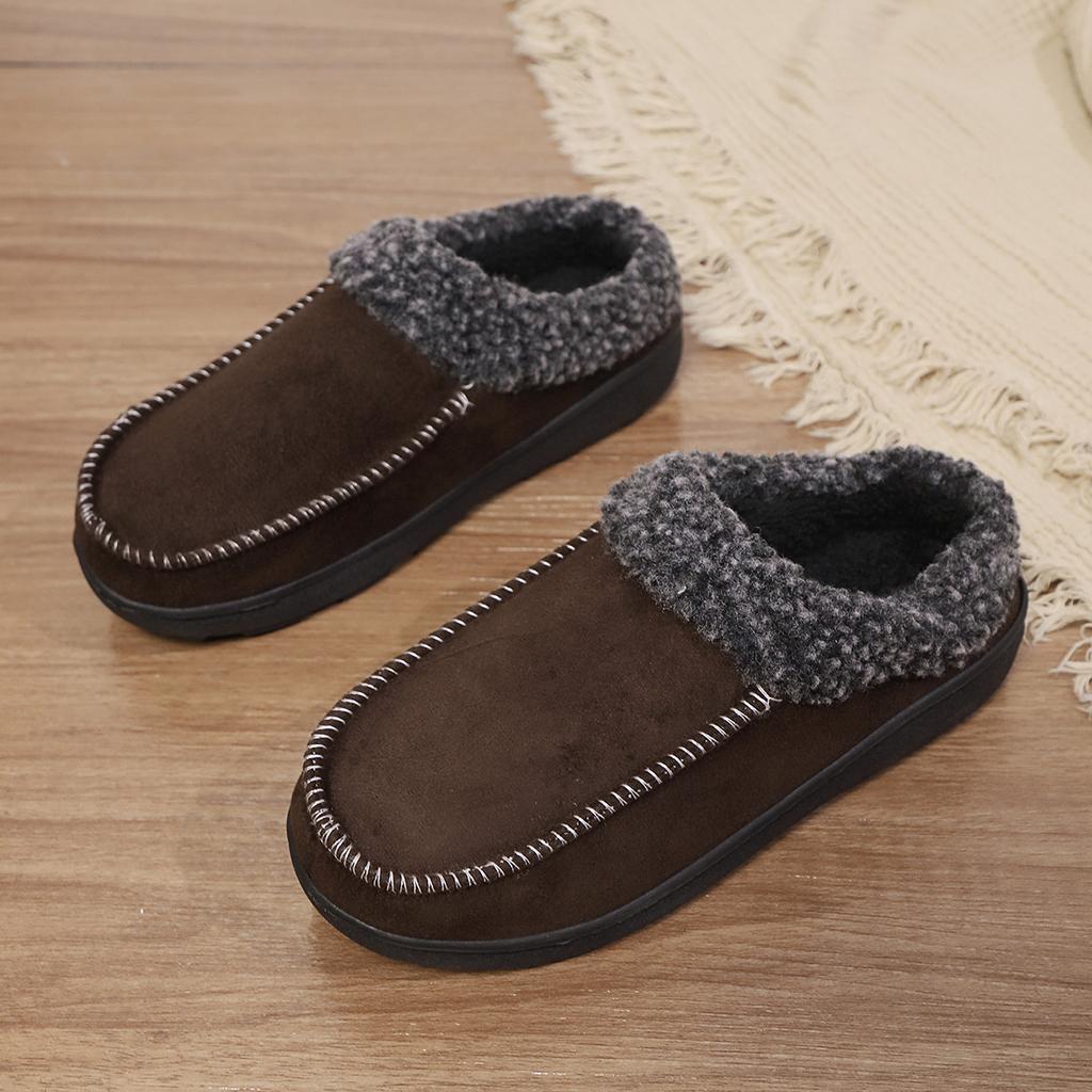 Men Slippers Winter Big Size Indoor Memory Foam Plush Warm Cozy Luxury House Shoes Suede Sewing Casual Slipper Indoor/Outdoor