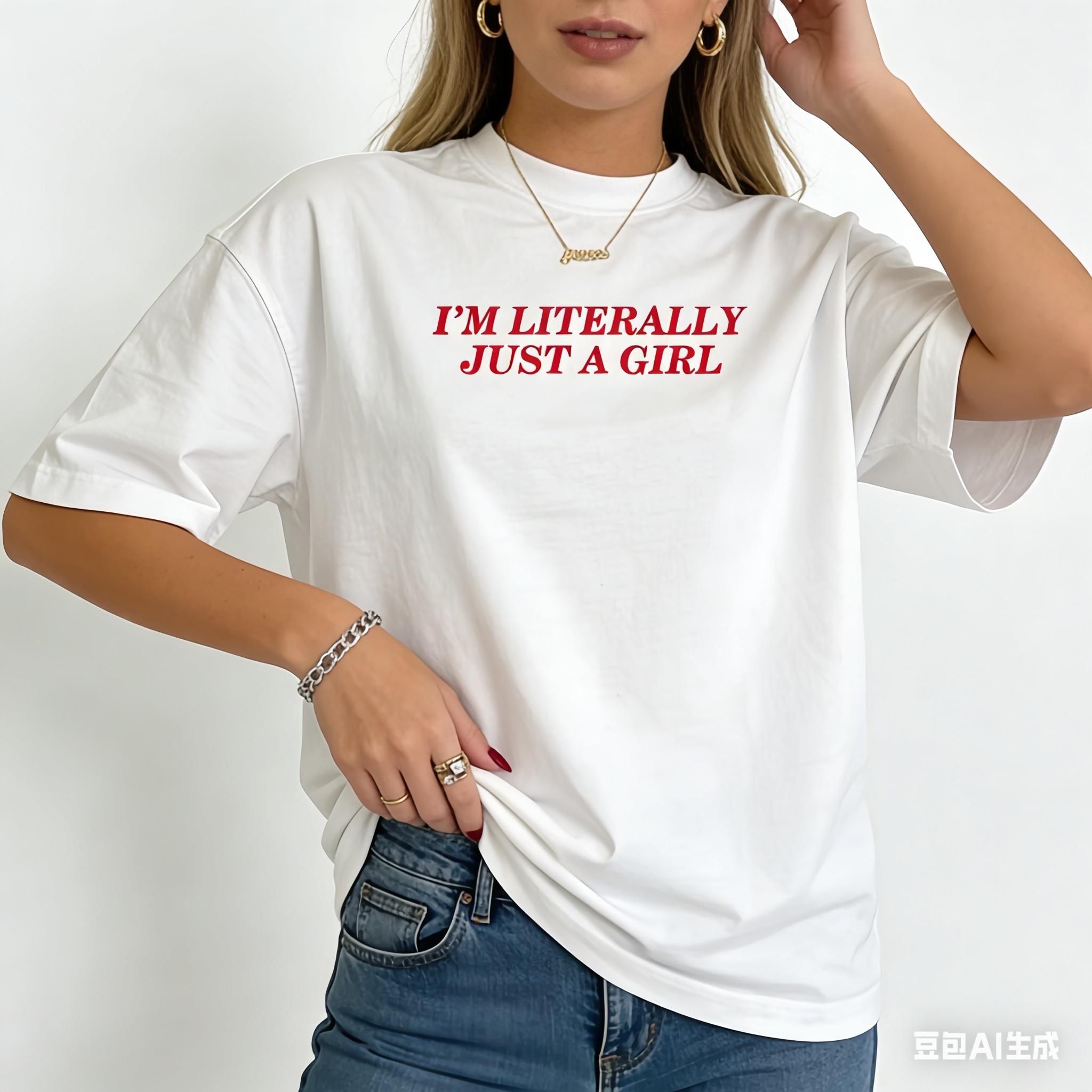 

Women Summer T Shirt Im Literally Just A Girl Slogan Print Tee Casual Short Sleeve Crewneck Top Fashion Loose Fit Tops S