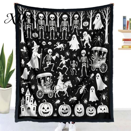 Washable Velvet Throw Blanket Halloween DIY Coloring Blanket, with Ghost Patterns, Color Your Cozy Bed for Creative Adults Own And Kids, Home