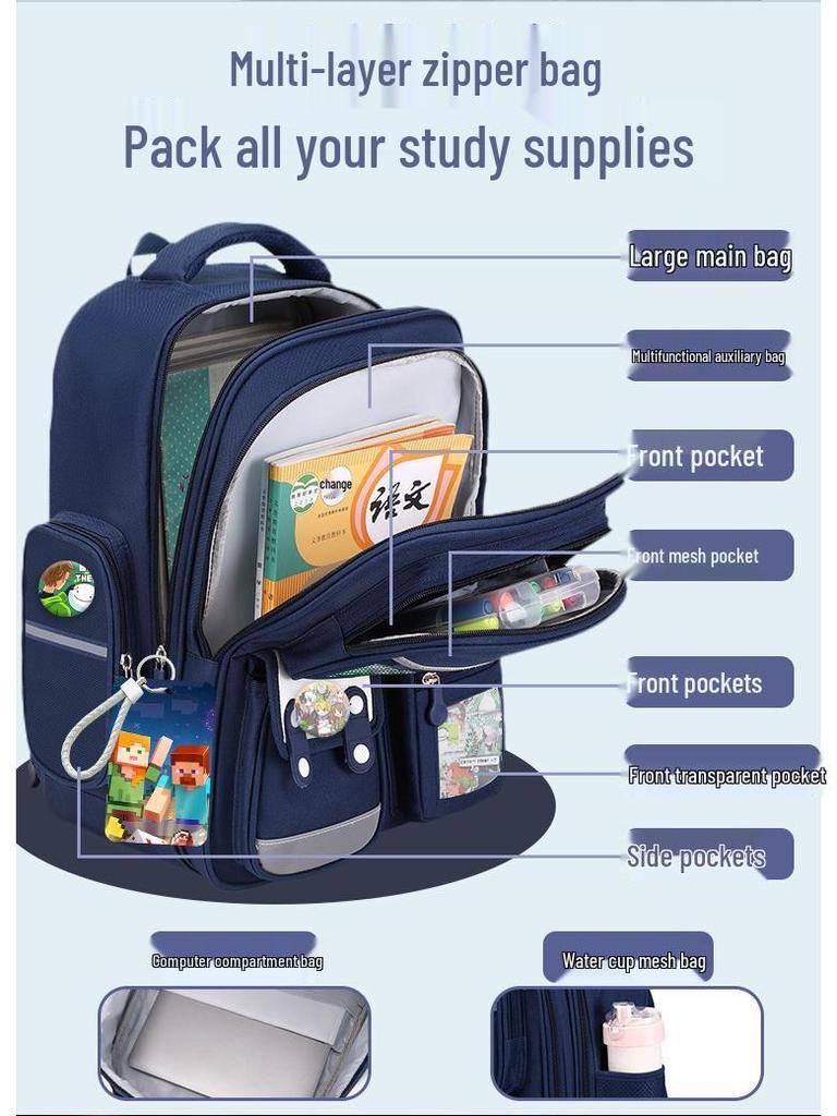 Minecraft School Backpack for Boys, Grades 3-6: Large Capacity, Lightweight, Reduces Burden