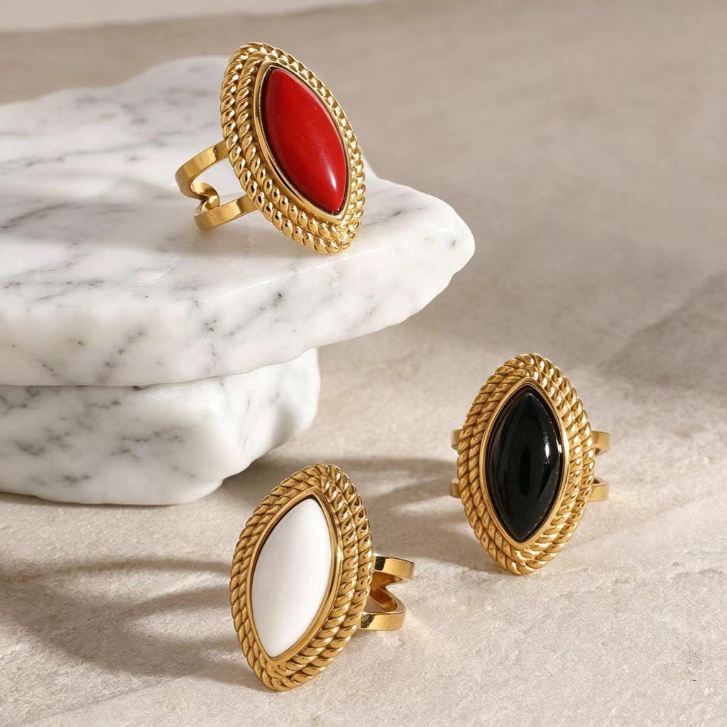 18k Gold-Plated Stainless Steel Adjustable Ring With Agate