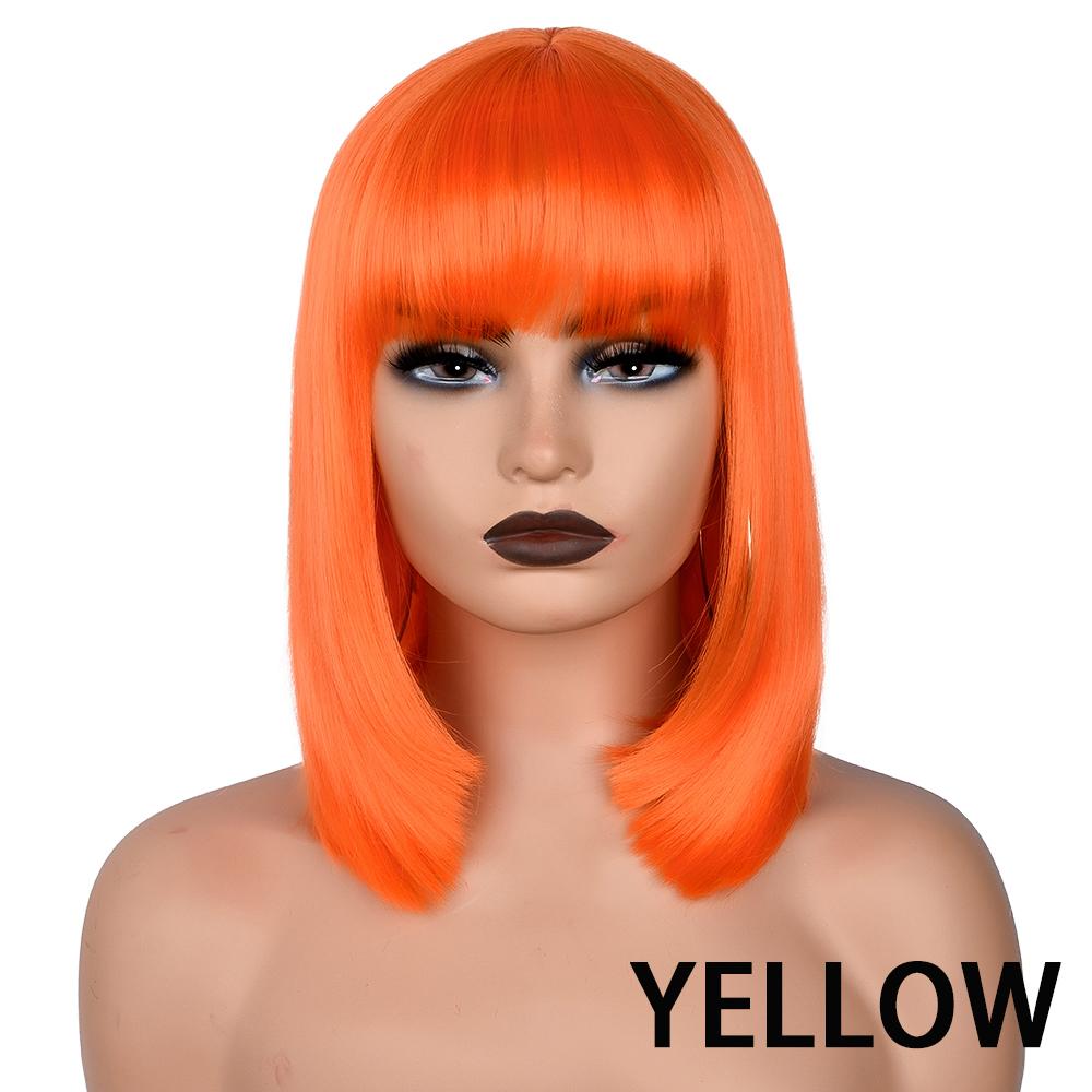 Professional  Short Straight Bob Wig for Women Synthetic Wigs Brown to Blonde Natural Fake Hair Heatresistant Wig Pink Wig With Bangs