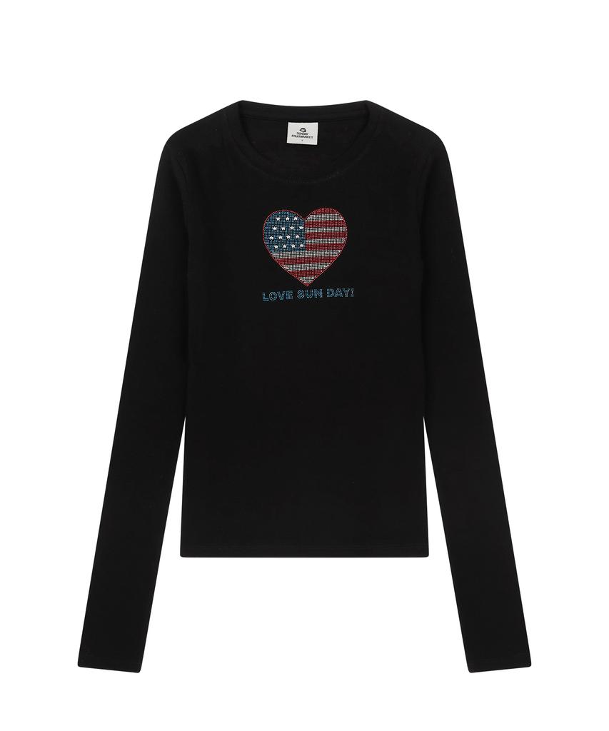 SUNDAY FRUIT MARKET W) Heart Bling Ls Tee Black