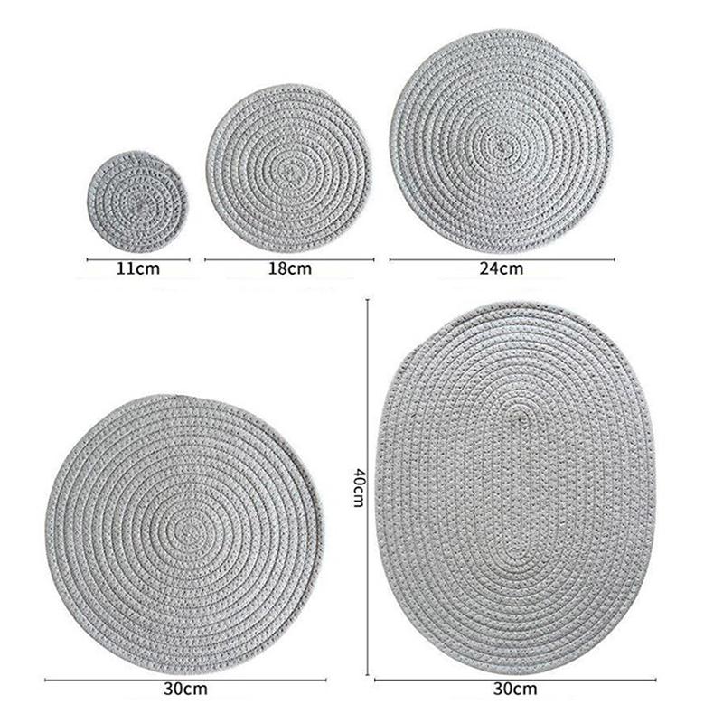 Natural Table Mat Insulation Pad Soft Heat Insulation Japanese Style Non-Slip Cotton Simple Oval Woven Mat Kitchen Supplies