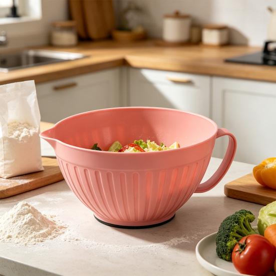 Große Salatschüssel mit schrägem Ausgießer und verdicktem Griff, rutschfeste Rührschüssel für Salat, Mehlkneten, Lebensmittelzubereitung, Küchenutensil