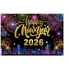 Shiny 2026 New Year Backdrop Banner Black Gold Celebration Banner  Outdoor Party