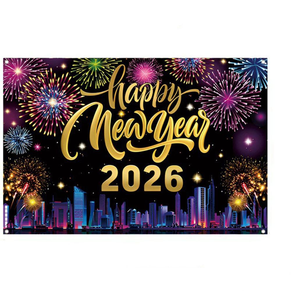 Shiny 2026 New Year Backdrop Banner Black Gold Celebration Banner  Outdoor Party