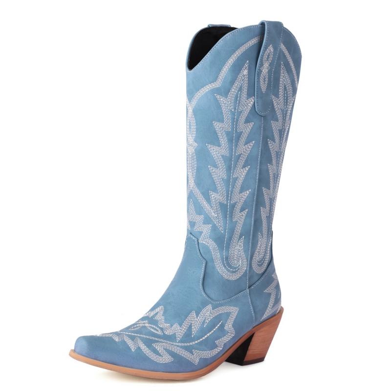 Moda Kowbojskie Kowbojki Casualowe Haftowane Damskie Kozaki do Kolana Zimowe Wysokie Damskie Koturny Obuwie Buty Duży Rozmiar 45