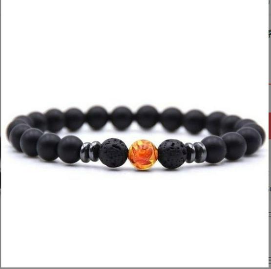 

8mm Frosted Volcanic Rock & Amber Women s Energy Yoga Bracelet