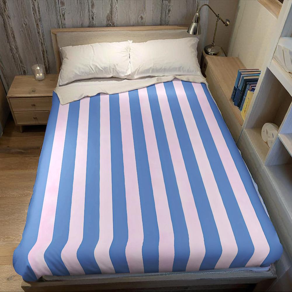 Blue & Pink Vertical Stripes Flannel Blanket Warm Soft Halloween Christmas Couch Warm Cozy Decorative Decor Gift for All Season