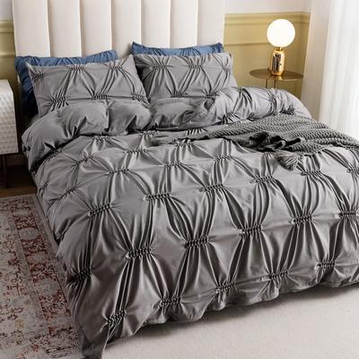 Pintuck Pleated Duvet Cover Set with Pillowcase Soft Bedding Cover Twin Queen King Size