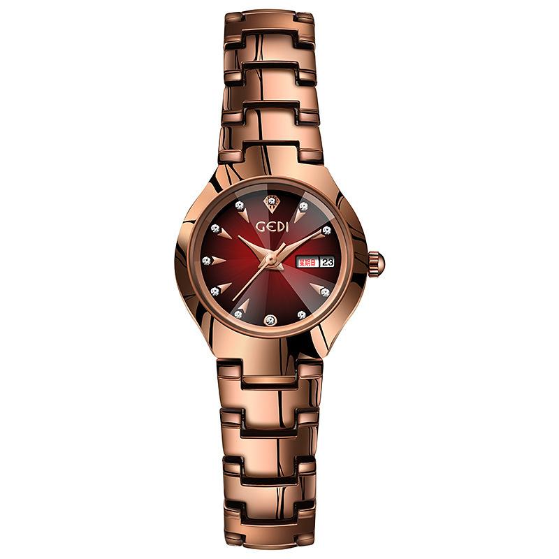 

Ladies Fashion Tungsten Steel Color Calendar Alloy Steel Belt Middle School Student Exam Quartz Way Watch