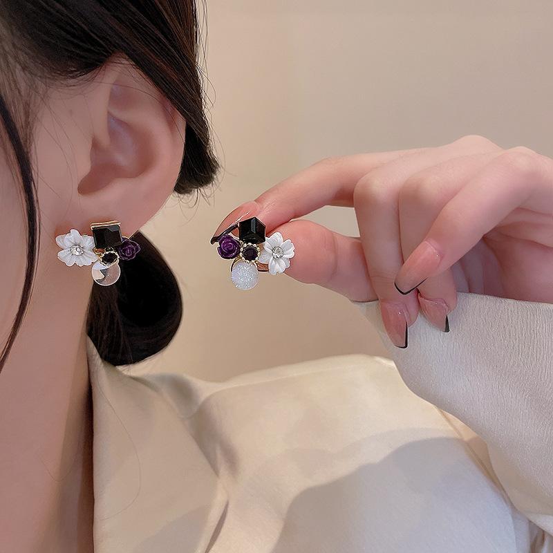 Colorful Flower Stud Earrings for Women Wedding Party Elegant Jewelry Crystal Acrylic White Black Blue Purple Geometry Jewelry