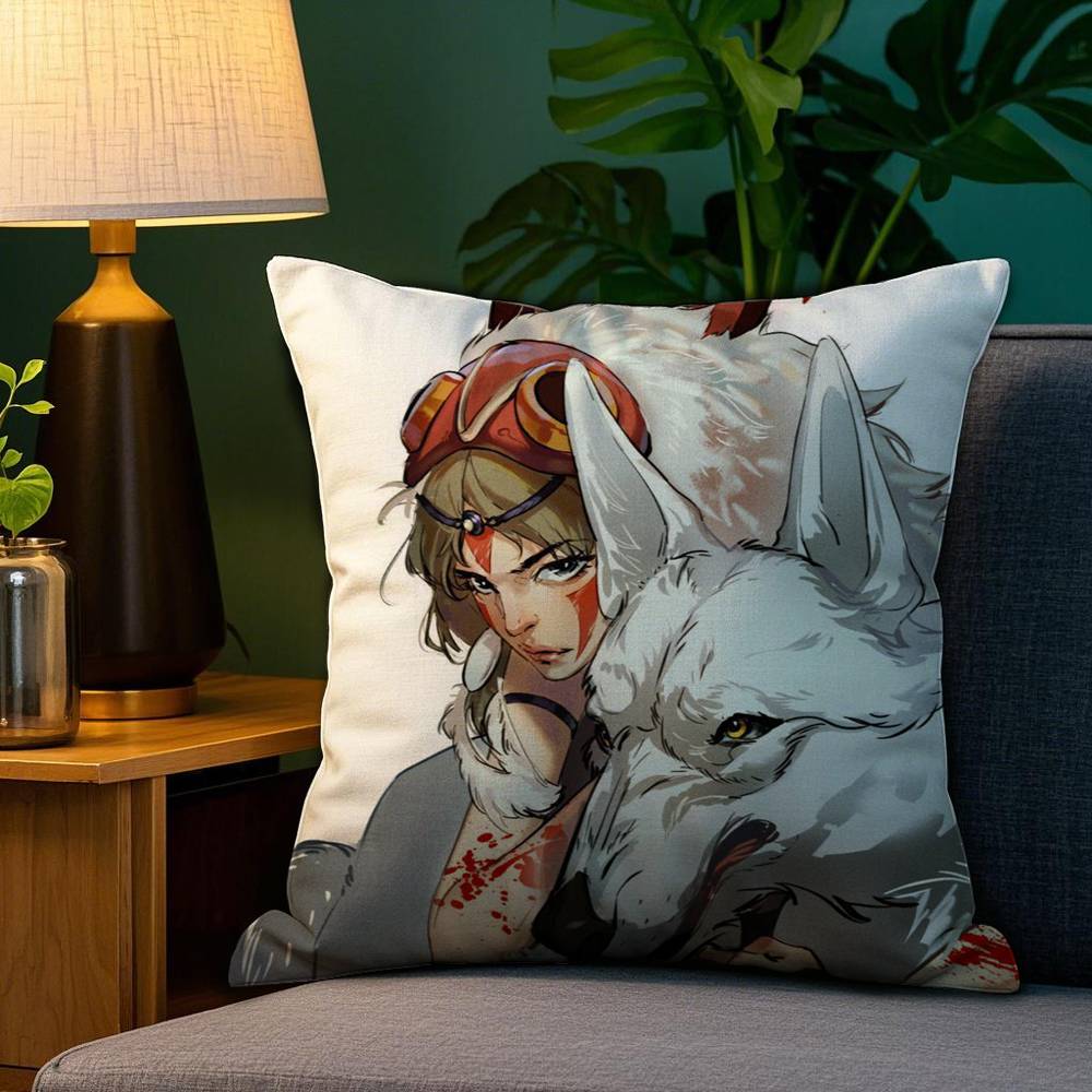 P-PrincesS M-Mononoke Pillow Case Plush Fabric Soft Double Sided Print Sofa Cushion Cover Throw Pillow Covers