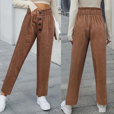 Braune Cordhose Damen Hohe Taille Hose Lange Hose Gerade Hose All Match Solide Streetwear Samthose