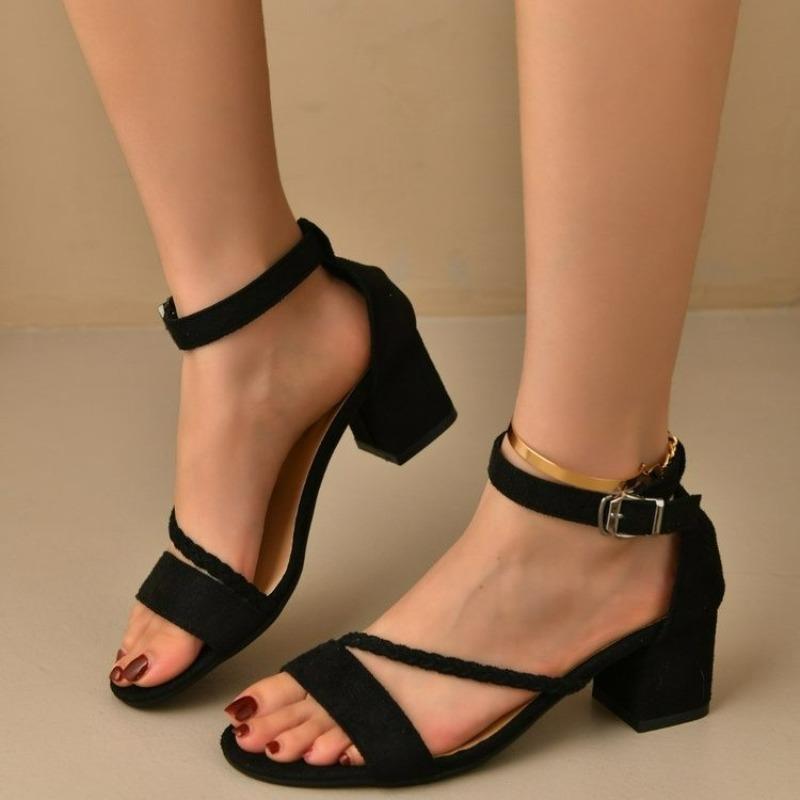 New Mid-heel Thick-heeled Student Women's Shoes One-shoulder Buckle High-heeled Sandals