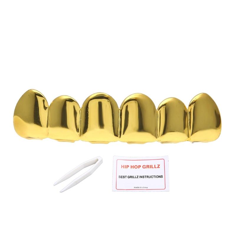 DIY Glossy Teeth Grillz Hip Hop Gold Silver Color Top Bottom Tooth Caps For Women Men Jewelry Halloween Cosplay Gift