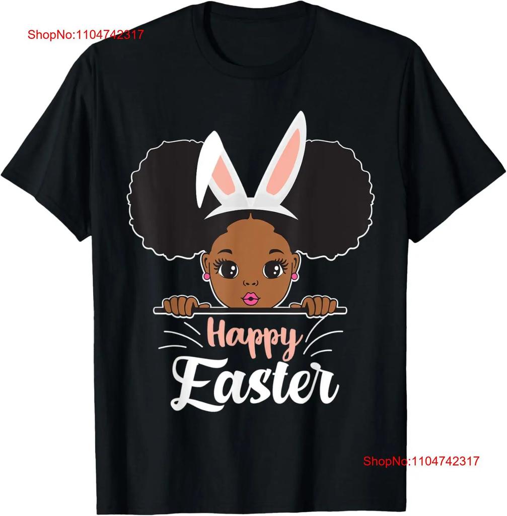 Cute Bunny Ears African American Afro Girl Happy Easter Day T Shirt vintage Washed homme designer clothes Casual Versatile