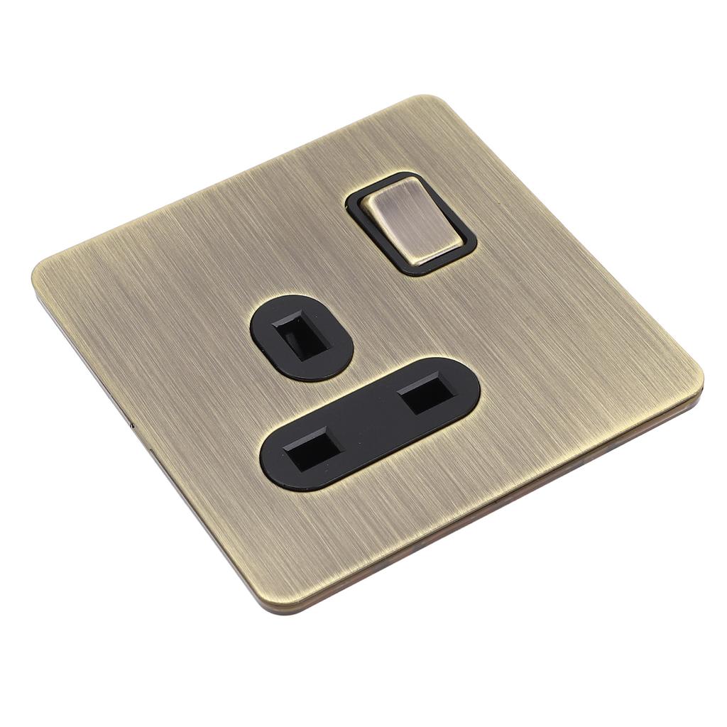 Switch Socket Antique Bronze Textured Stainless Steel Panel Button Switch with Prong Socket