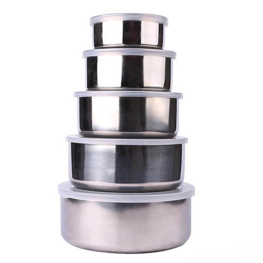 Stainless Steel Bowl With Lid Home Kitchen Food Container Storage Mixing Bowl Set Food Storage Preservation Box серебряный
