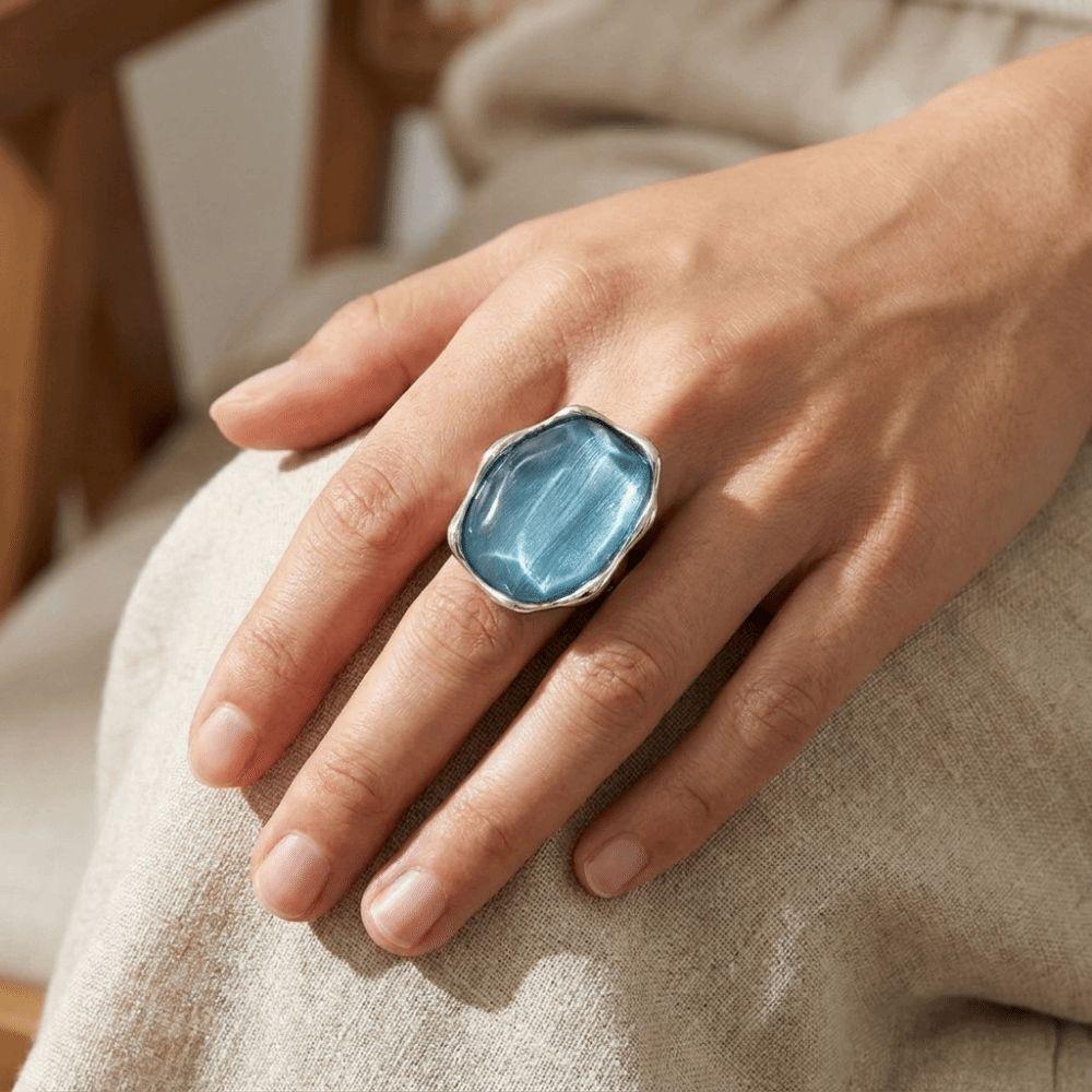 Resin Gemstone Resin Ring Zinc Zinc Zinc Alloy Cat Eye Ring Trendy Water Ripple Ring For Women