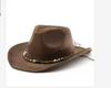 Western Suede Upturned Edge Western Cowboy Hat Men's and Women's Outdoor Travel Hat Rolled Brim Ethnic Style Top Hat Felt Hat