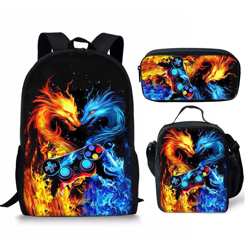 Spielkonsolen-Schülerrucksack D-made Dreiteiliges Paket, Federmäppchen, Bedruckter Rucksack, Rucksack