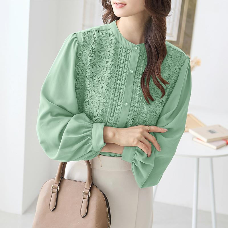 

ZANZEA Женская повседневная кружевная блузка с длинным рукавом в стиле пэчворк 4XL зелёный