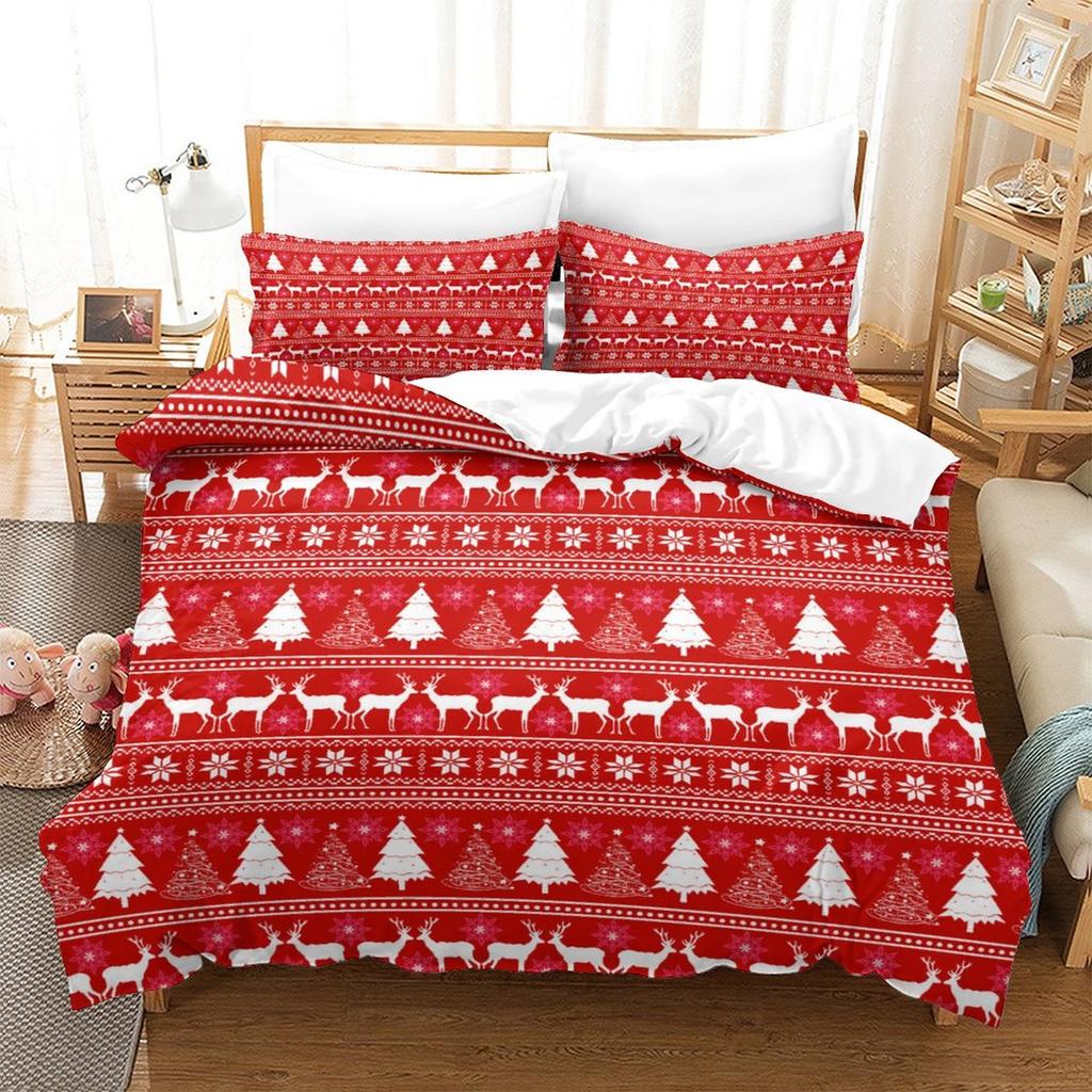Christmas New Pattern Digital Printing Three-Piece Set 3D Three-Dimensional Polished Chemical Fiber Quilt Cover Pillowcase To Picture