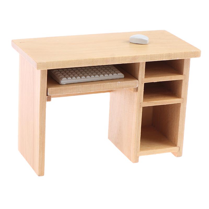 1/12 Dollhouse Miniature Desk With Keyboard And Mouse Wooden Toys Furniture