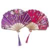 1Pc Japanese Style Shell Shaped Fan With Storage Bag Silk Cloth Bamboo Folding Fans Single-Side Flower Curved Fanbone Hand Fan