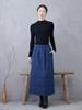 Autumn/Winter Navy Blue Quilted Cotton Midi Skirt - Plus Size, Slimming, Versatile, Chinese-Inspired, Intellectual Style