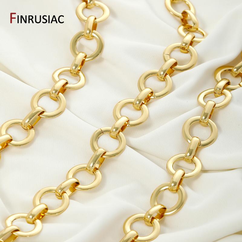 18K Gold Plated Brass Large Round Chain for Jewelry,14.5mm Rolo Cable Chain for DIY Handmade Necklace Bracelet Making Supplies
