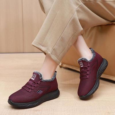 Women's Winter Fur Lined Warm Lightweight Sneakers Outdoor Anti-slip Breathable Sports Shoes Lace-Up Thicken Fleece Lined Casual Sneakers for Women