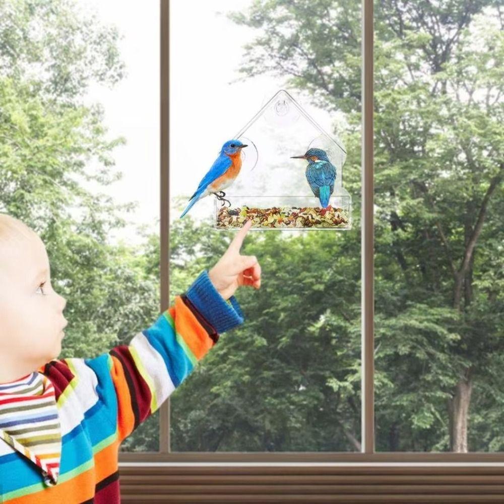 Plastic Window Bird Feeders Clear Window Bird House Windowsill Birdfeeders for Conure Budgie