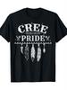Men's Cree Pride Graphic T-shirt - with White Feathers and Dream Catcher Design, Firm "CREEE PRIDE" Text Casual T-shirt - Men...