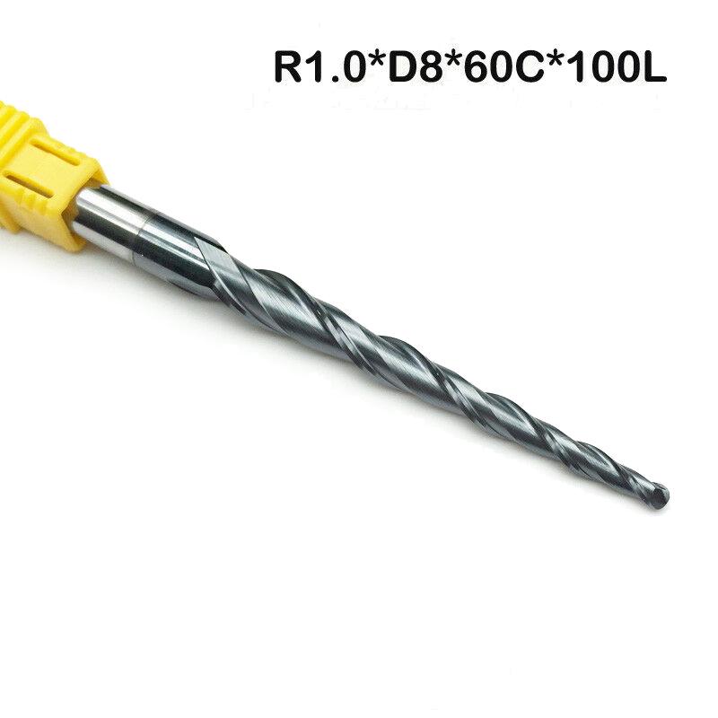 R1.0*D8*60*100L HRC55 Tapered Ball Nose End Mills taper cone CNC wood endmills
