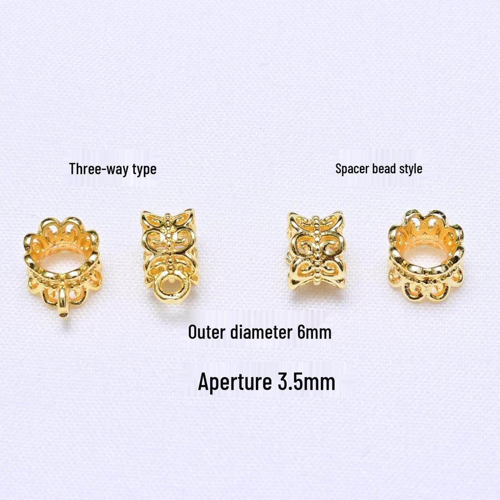 18k Gold Plated Three-Way Spacer Beads, Colorfast Hollow Flower Petal Design for DIY Braided Rope Beading Accessories.