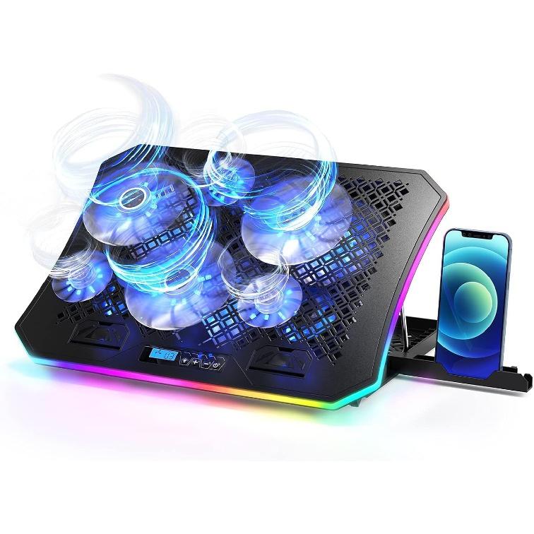 

Охлаждающая подставка для ноутбука KeiBn Upgarde, кулер для ноутбука с RGB-подсветкой, 6 вентиляторов для ноутбуков с диагональю 15,6–17,3 дюйма, 7 подставок по высоте, 10 режимов освещения, 2 USB-порта, настольный или
