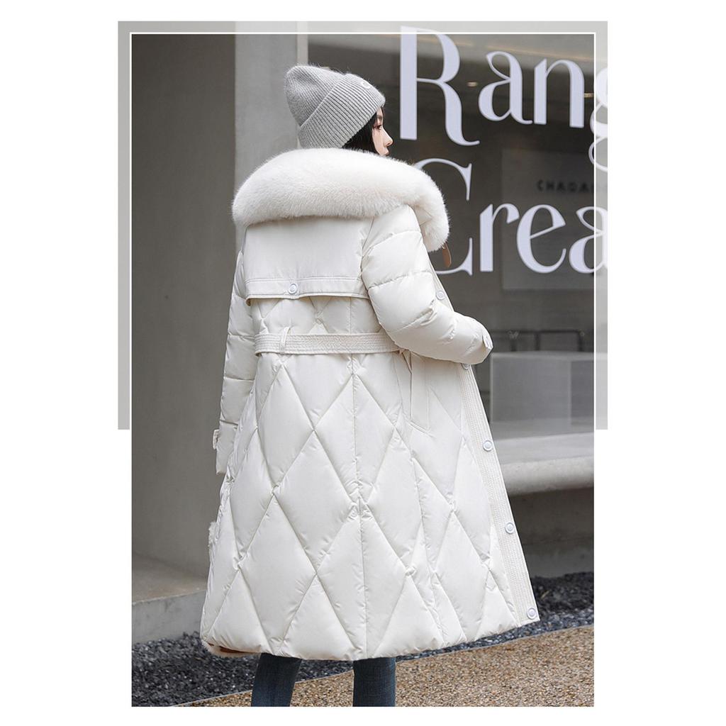 Slim-fit Big Fur Collar Mid-length Over-the-knee Padded Jacket Thickened Jacket