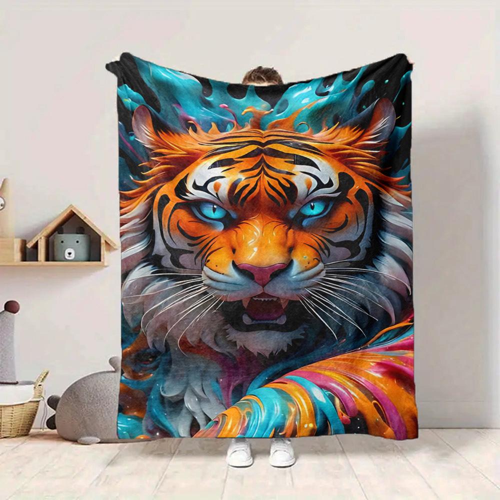 1pc Tiger Print Blanket Lightweight Blanket Throw Blanket For Sofa, Bed, Travel, Camping, Livingroom, Office, Couch, Chair yy251010075