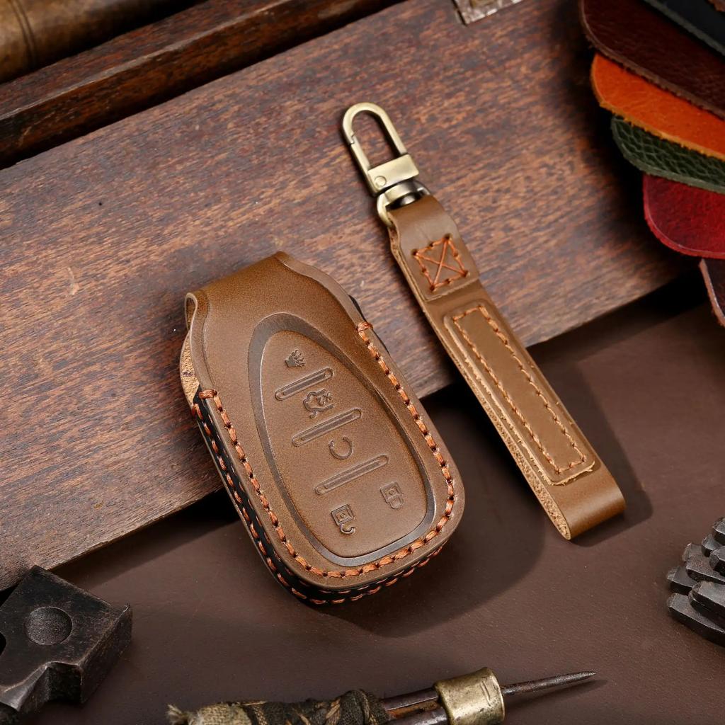 Leather Car Key Case Cover Fob Protector Shell for Chevrolet Chevy Cruze Cavalier Malibu Xl Equinox Sail JM Trax Keychain Holder