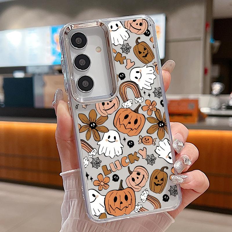 Halloween Pumpkin Lantern Case For iPhone 18 Pro Max Plating Lens Clear Soft Cover For iPhone 17 16 15 14 13 Pro Max 17E 16E